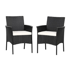 GIANTEX front view of two black rattan patio chairs showing modern design and comfort