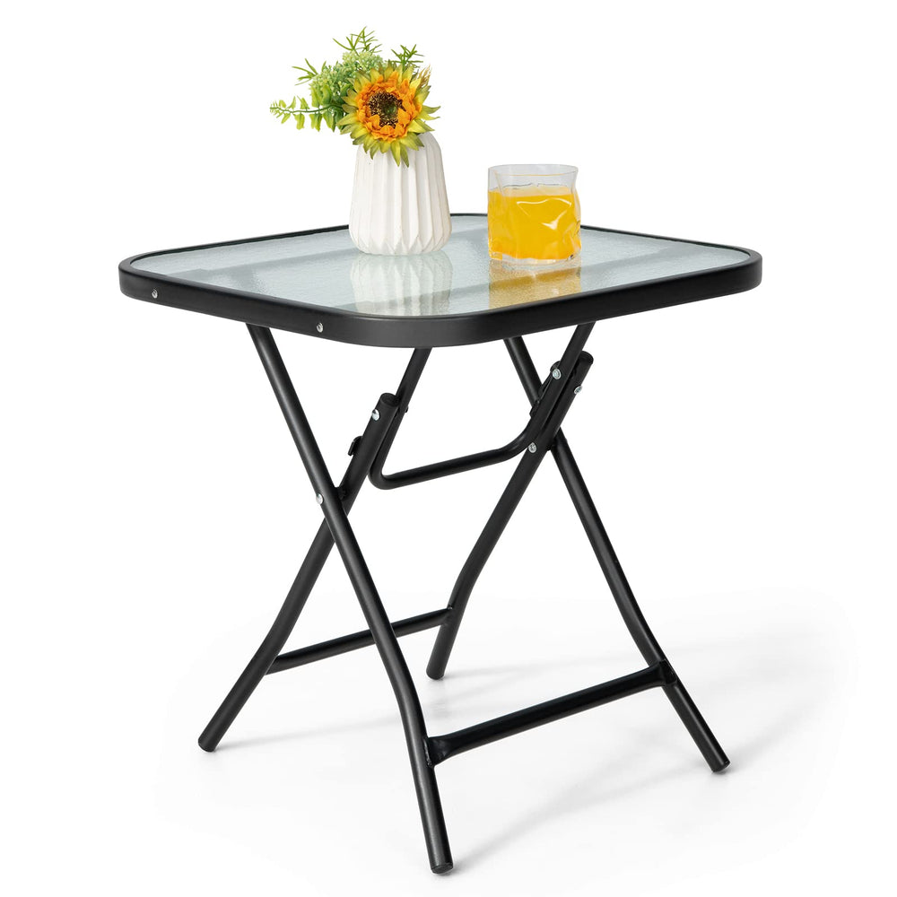 GIANTEX front view of tempered glass table shows compact stylish design