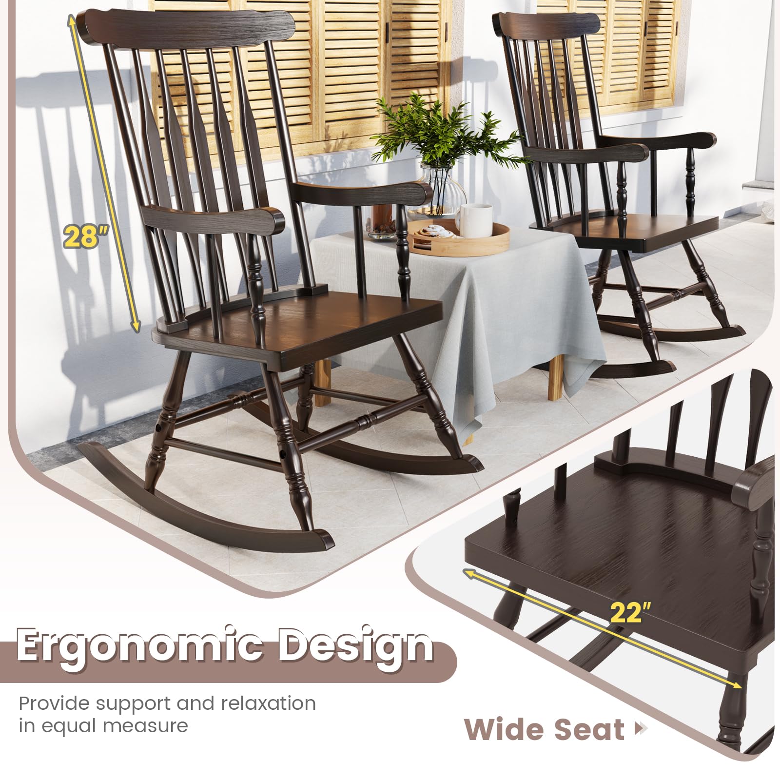 GIANTEX rocking chair in porch setting showing relaxed outdoor living benefit