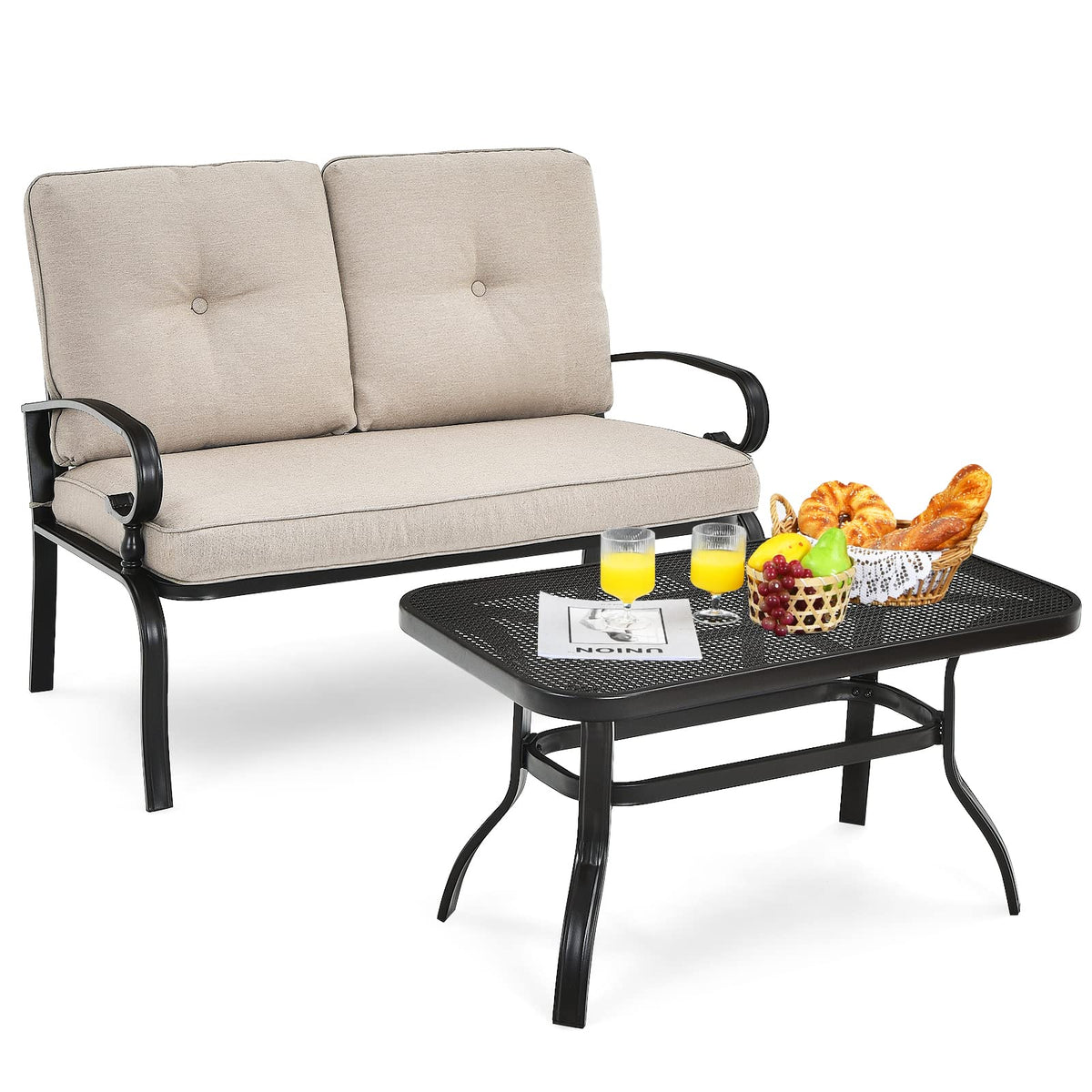 GIANTEX loveseat front view showing comfortable seating and durable frame benefit