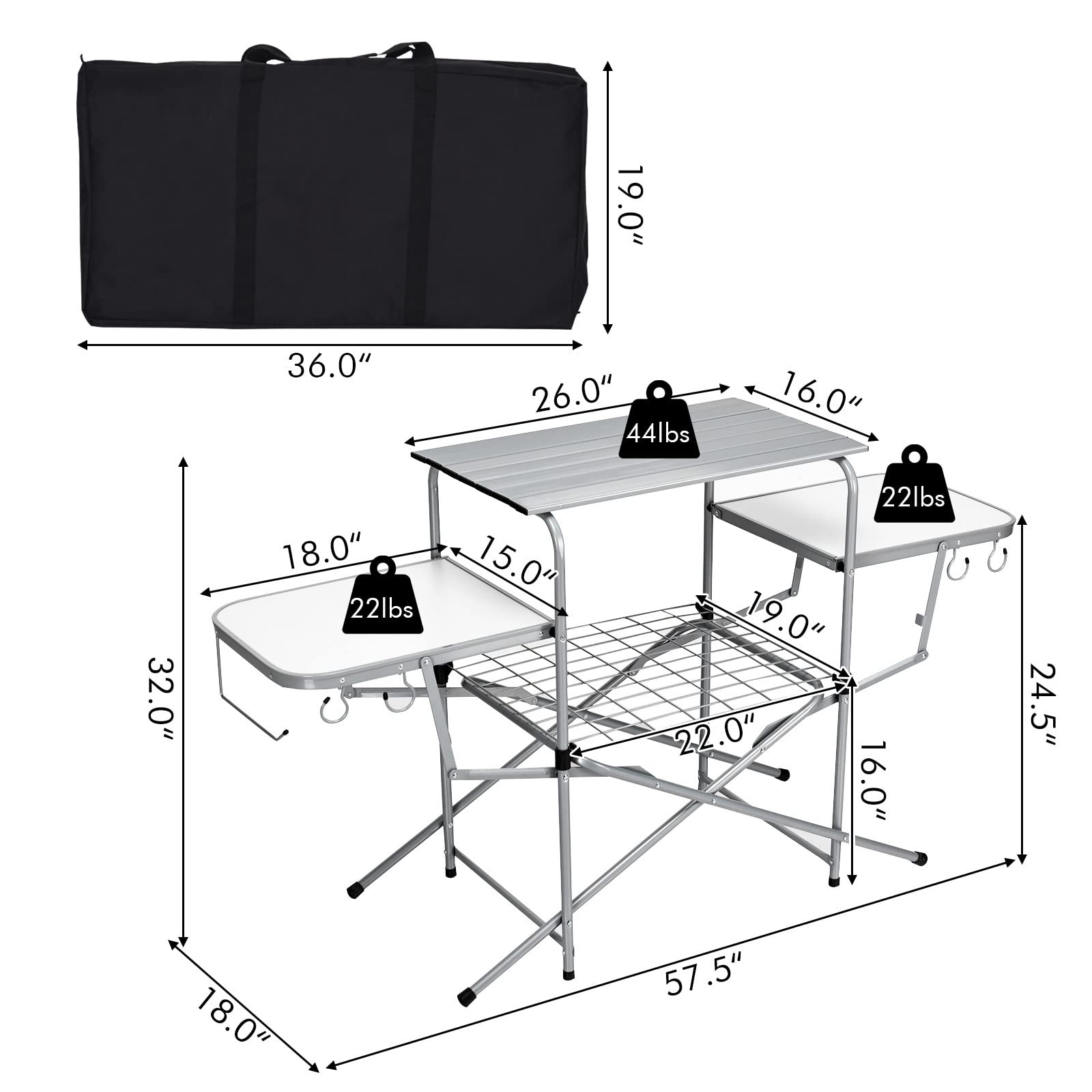GIANTEX lower shelf loaded with supplies for extra outdoor storage capacity