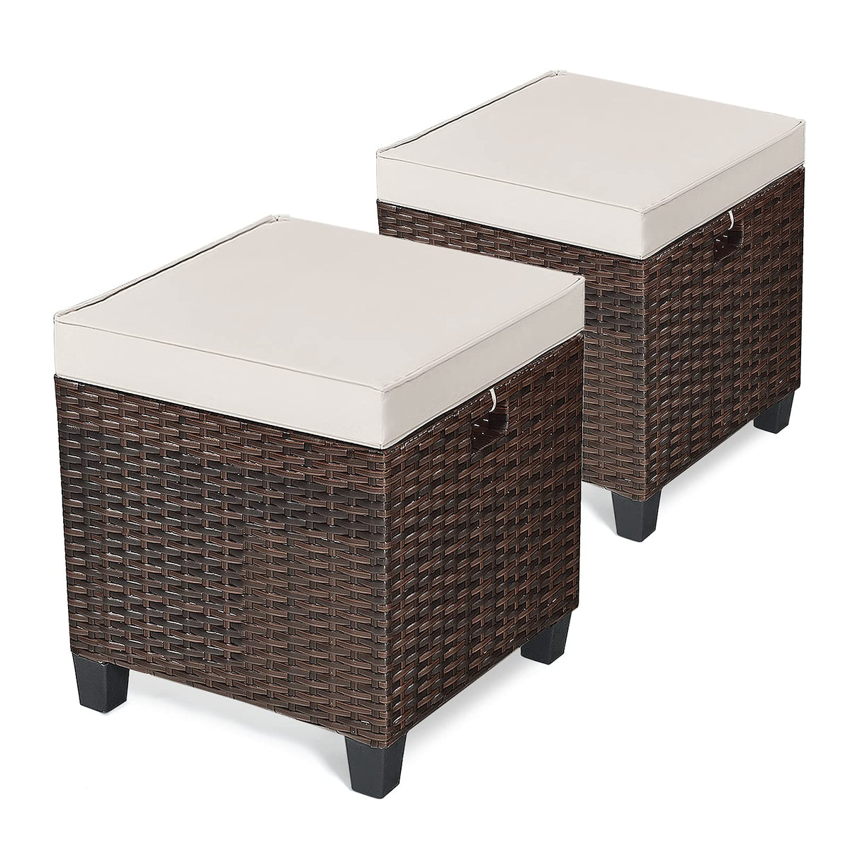 GIANTEX mayjooy ottoman front view showing rattan finish and cushion comfort