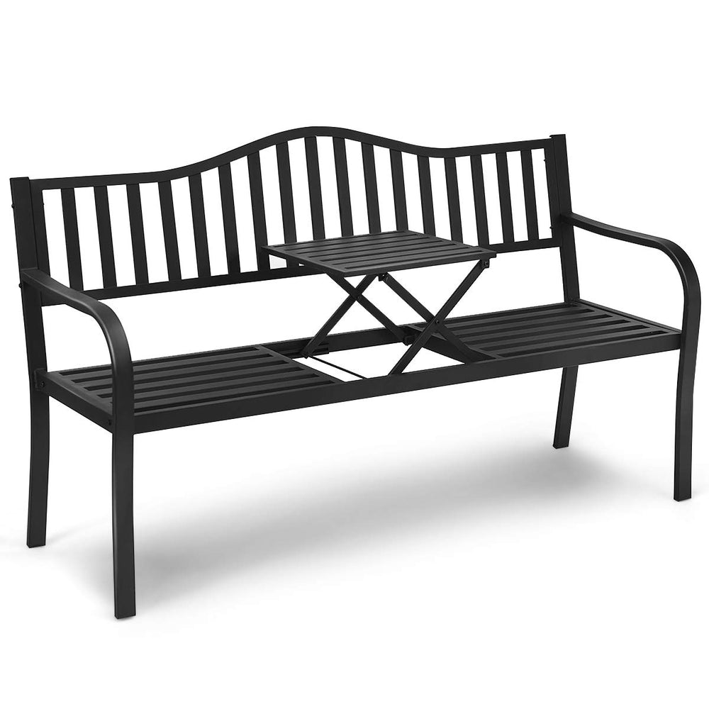 GIANTEX bench front view showing sturdy frame and seating benefit: durable outdoor seating