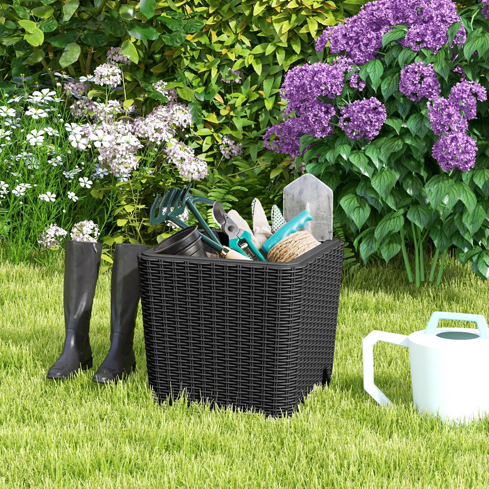GIANTEX poolside scene showing organized storage and stylish decor