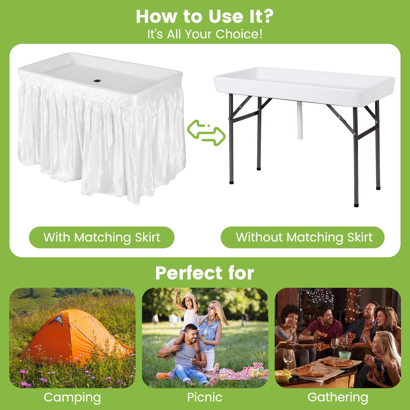GIANTEX removable skirt shown off for washable clean presentation