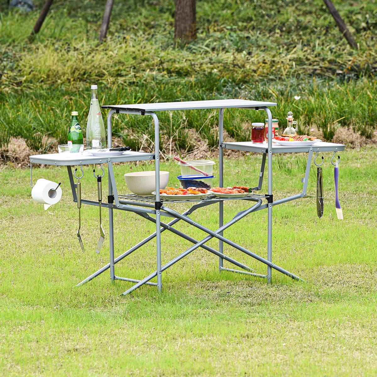 GIANTEX side table with paper-towel holder keeping cooking tools handy