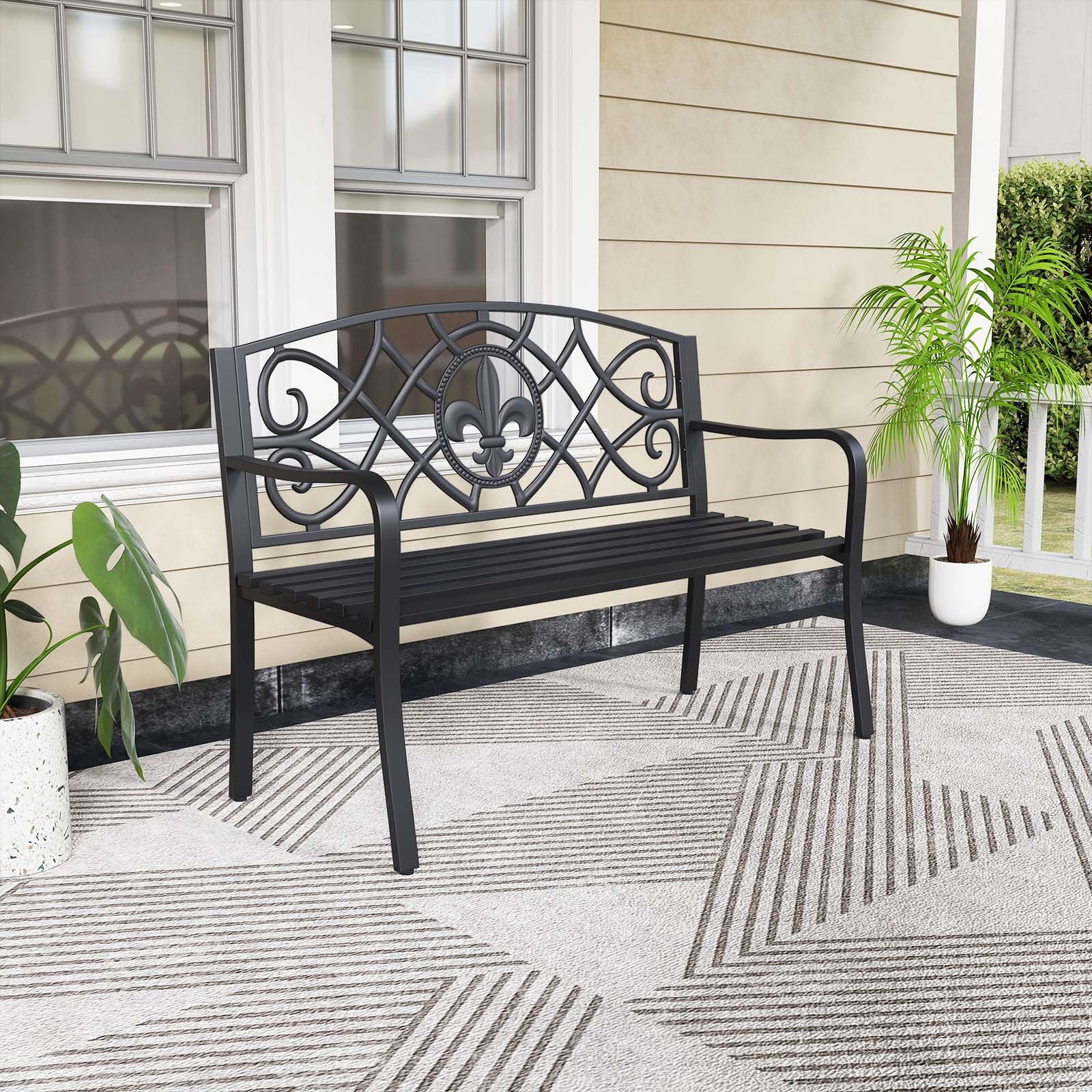 GIANTEX bench staged in a garden demonstrating aesthetic curb appeal