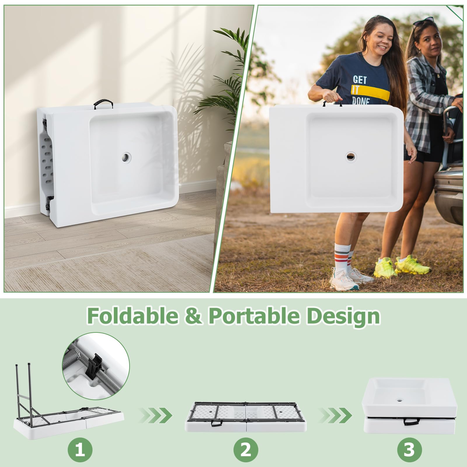 GIANTEX table in use at backyard party keeping drinks chilled and accessible