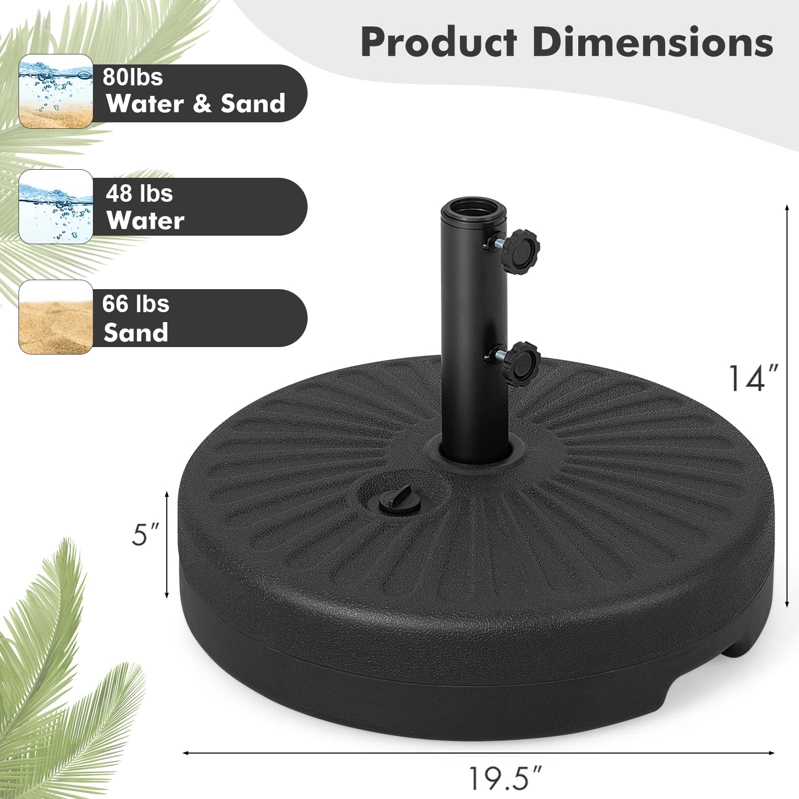 GIANTEX umbrella base underside showing protective pads that prevent deck scratches