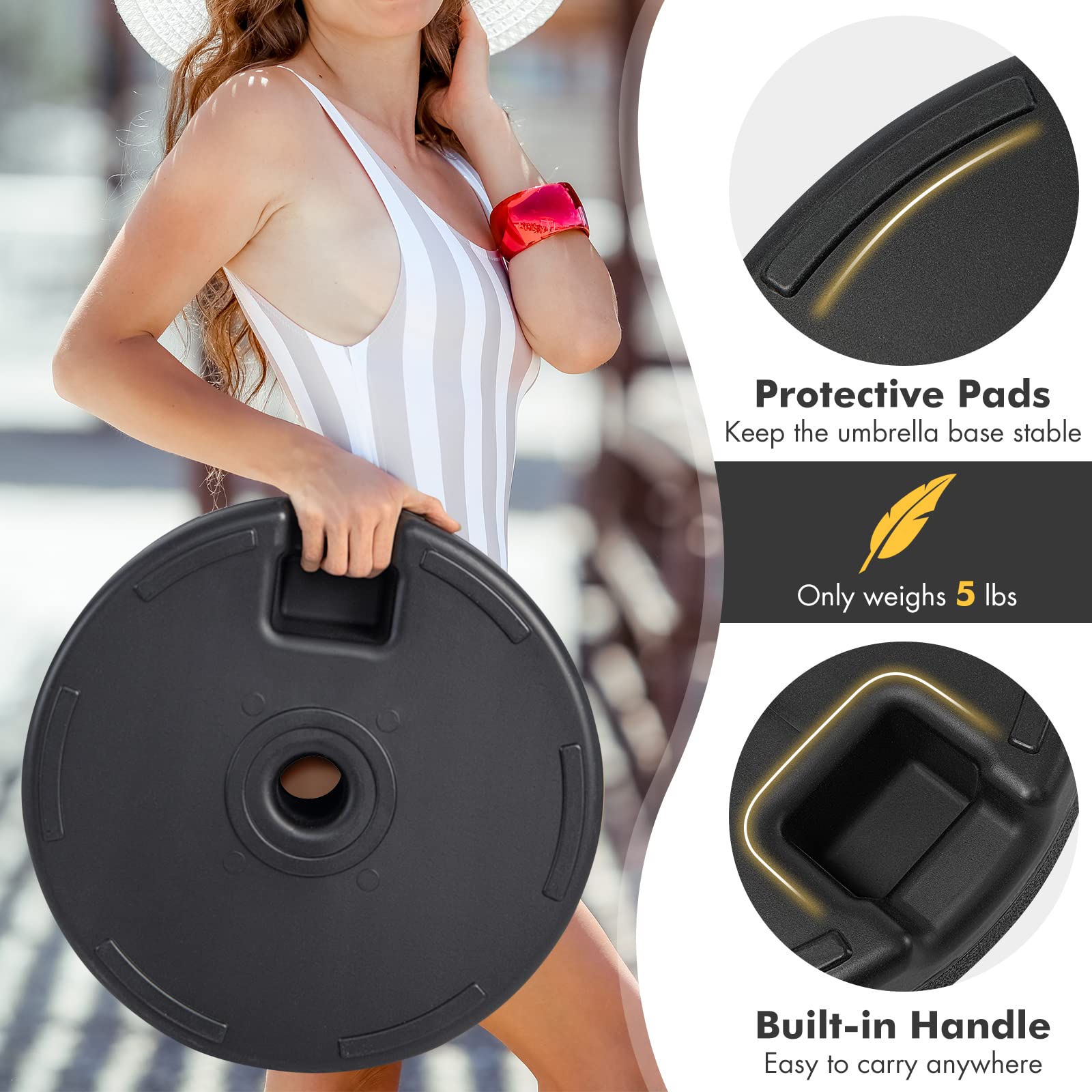 GIANTEX umbrella base filled with sand and water to show maximum weighted stability