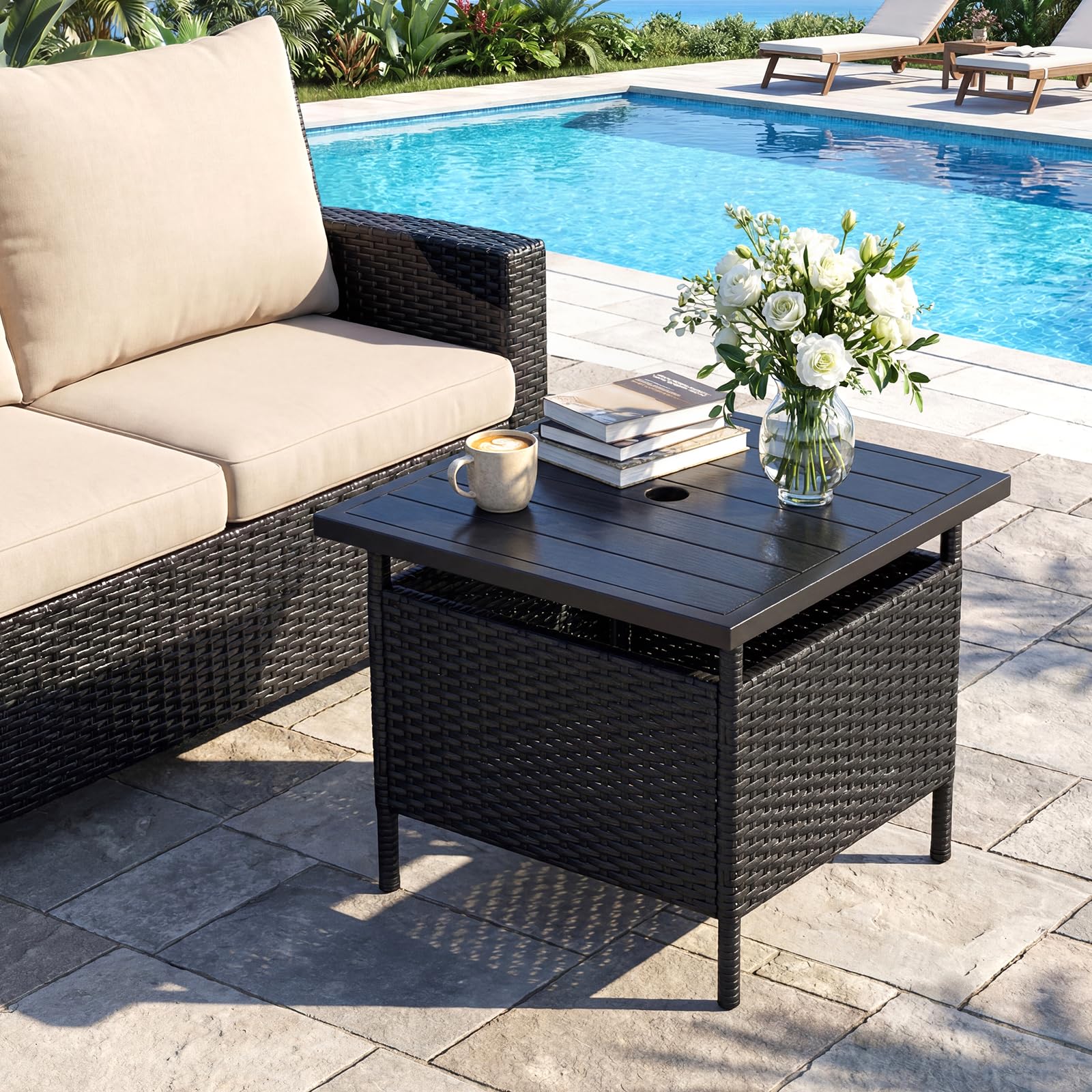 GIANTEX table in use on patio holding drinks and snacks for convenience