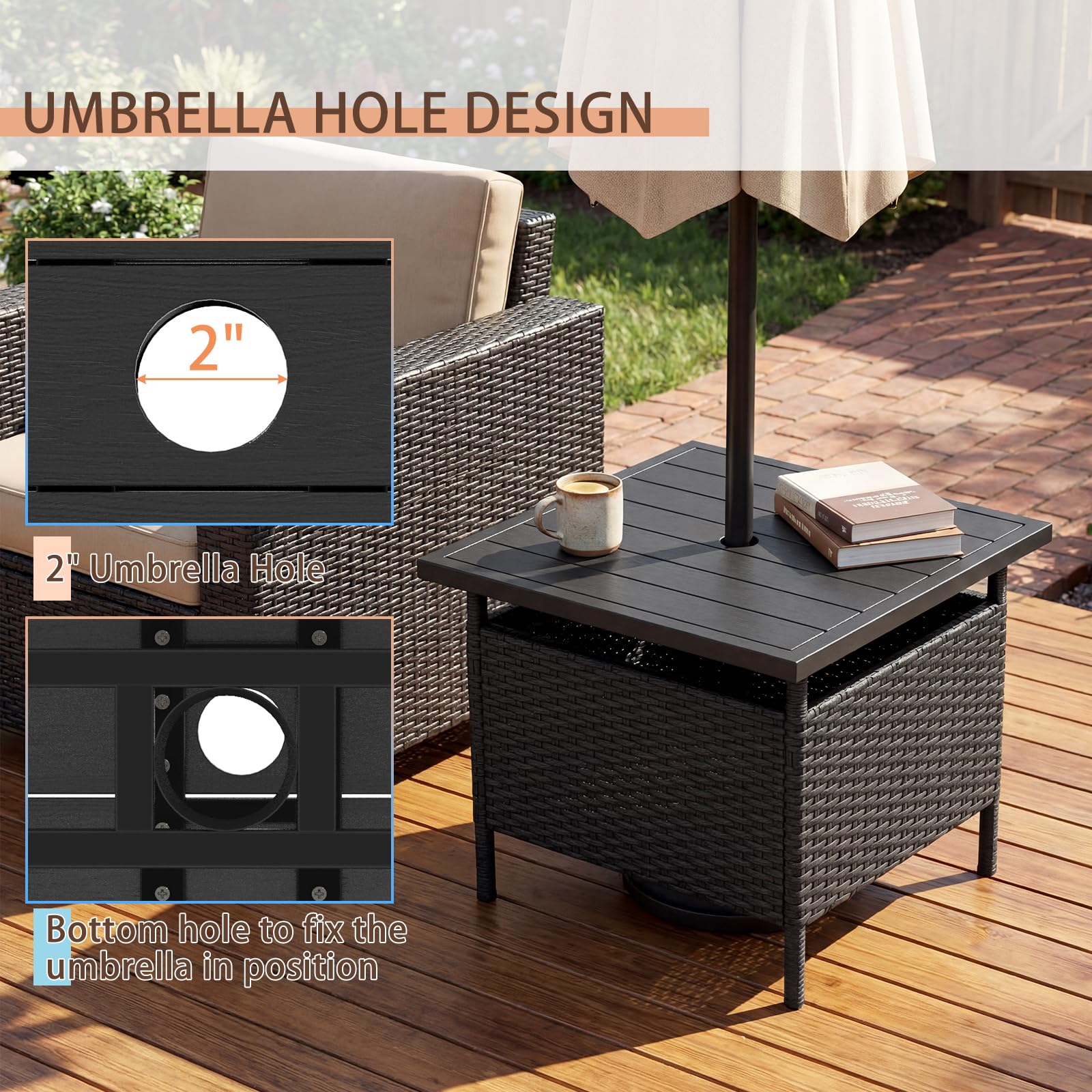 GIANTEX table with umbrella pole inserted demonstrating 2" hole fit
