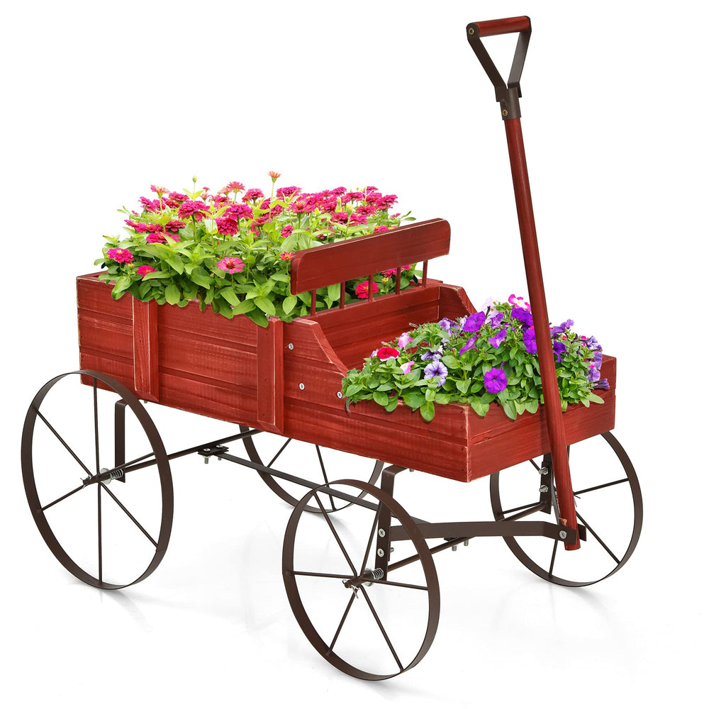 GIANTEX front view of red wagon planter showing decorative appeal and plant display benefit