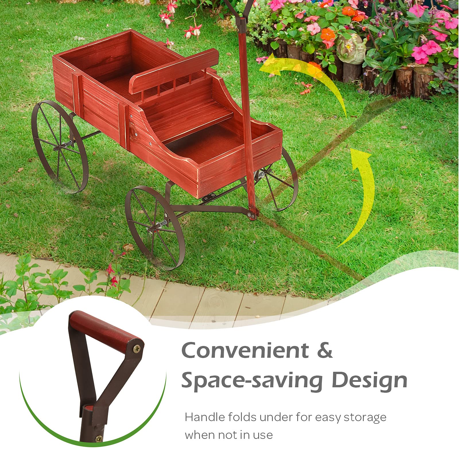 GIANTEX close-up of metal wheel showing durable mobility for repositioning plants