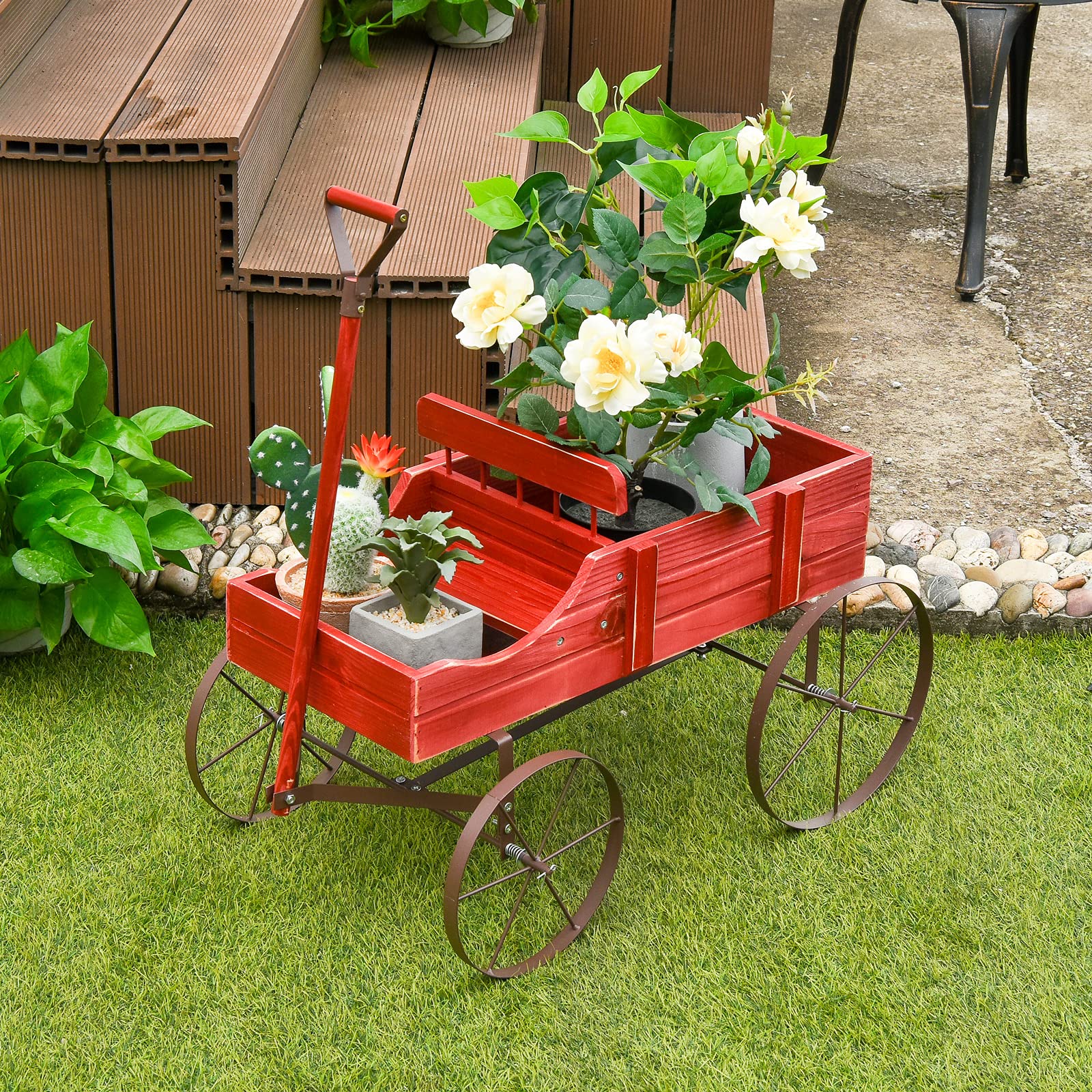 GIANTEX side profile of wagon planter illustrating stable raised bed and easy access