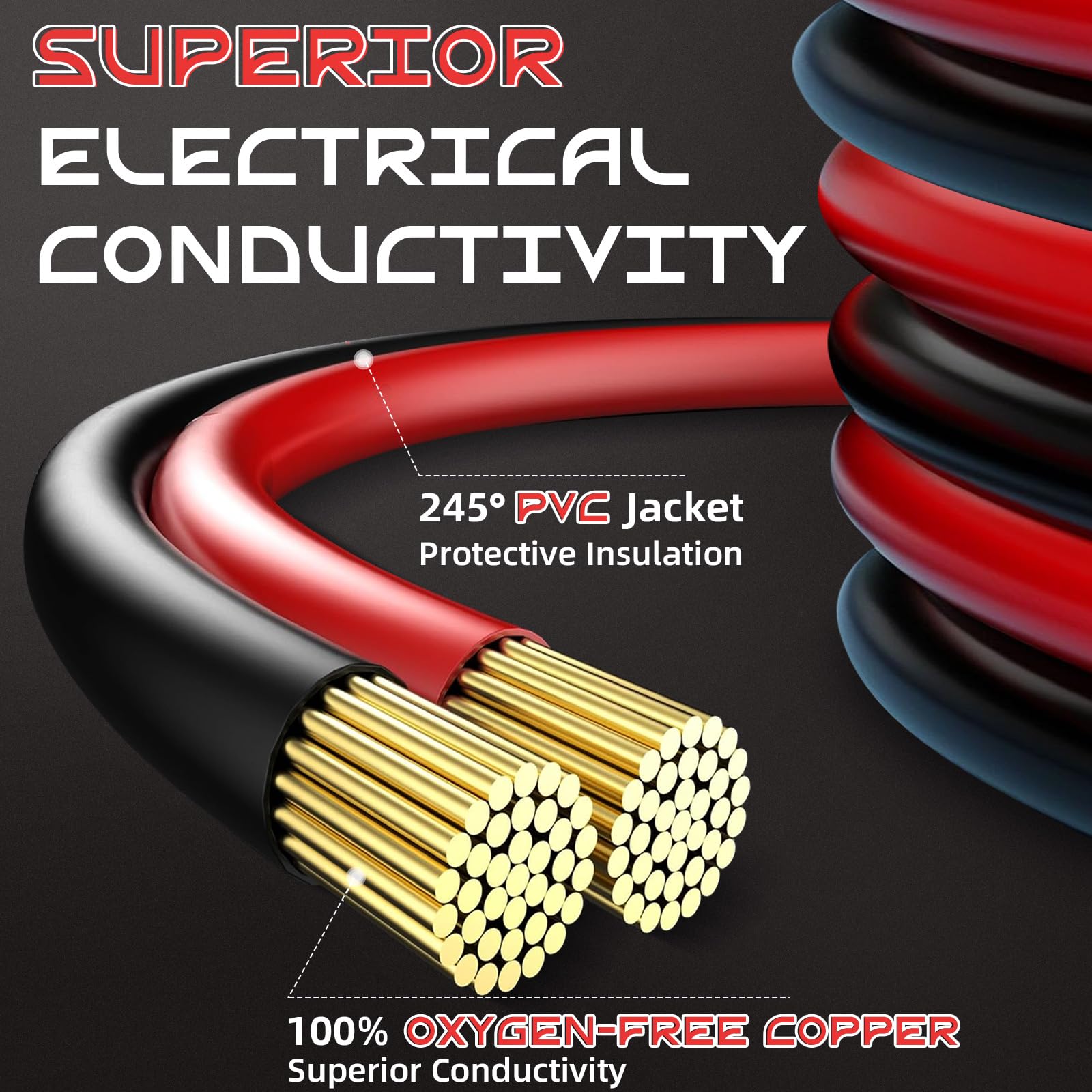 Gibbab red and black parallel wires displaying clearer polarity and tangle-free storage