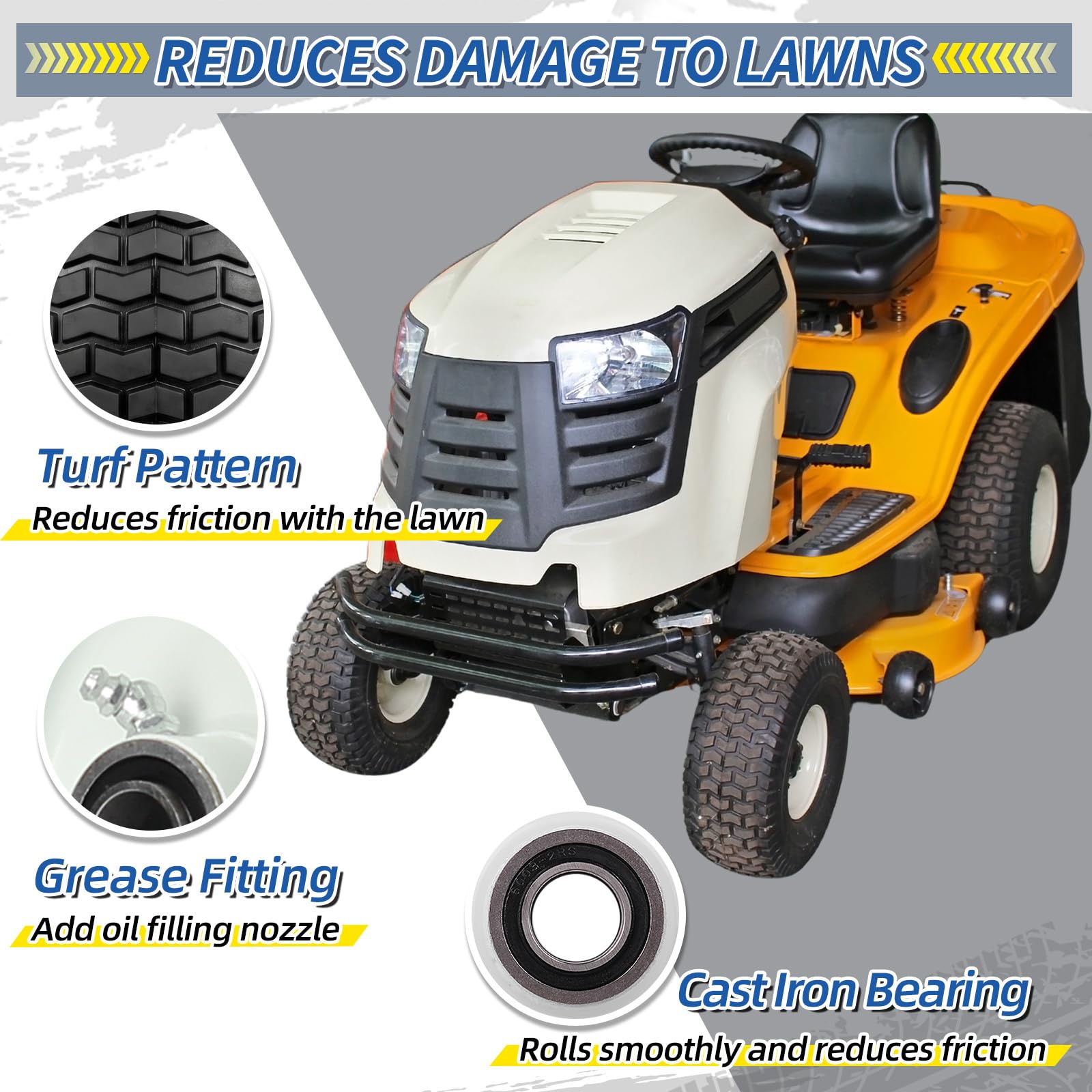 GICOOL hub and carbon-steel bearing detail, low-friction durability benefit