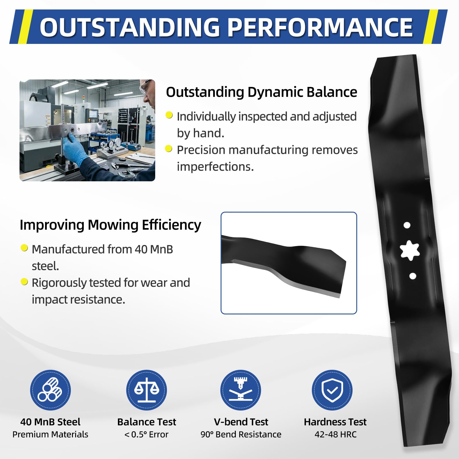 GICOOL blades installed in a 38-inch mower deck demonstrating improved clipping airflow and balance