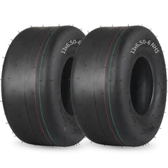 GICOOL front-facing 13x6.50-6 tire pair showing smooth turf benefit