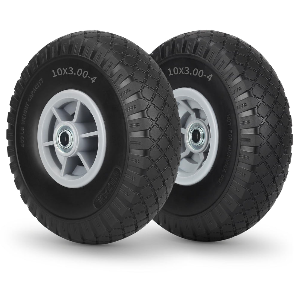 GICOOL front-facing wheel assembly showing full 10-inch tire and hub, long-lasting replacement