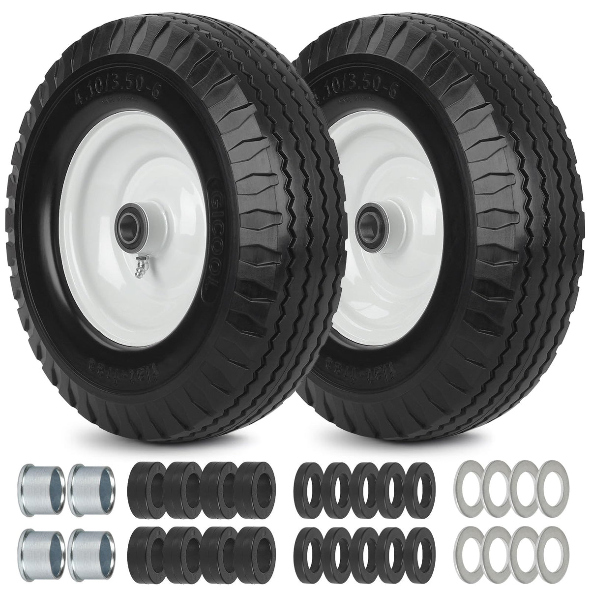 GICOOL front view of 12-inch solid wheel showing tire and rim, durable replacement