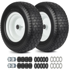 GICOOL front view of complete 16x6.50-8 wheel assembly showing solid tire benefit