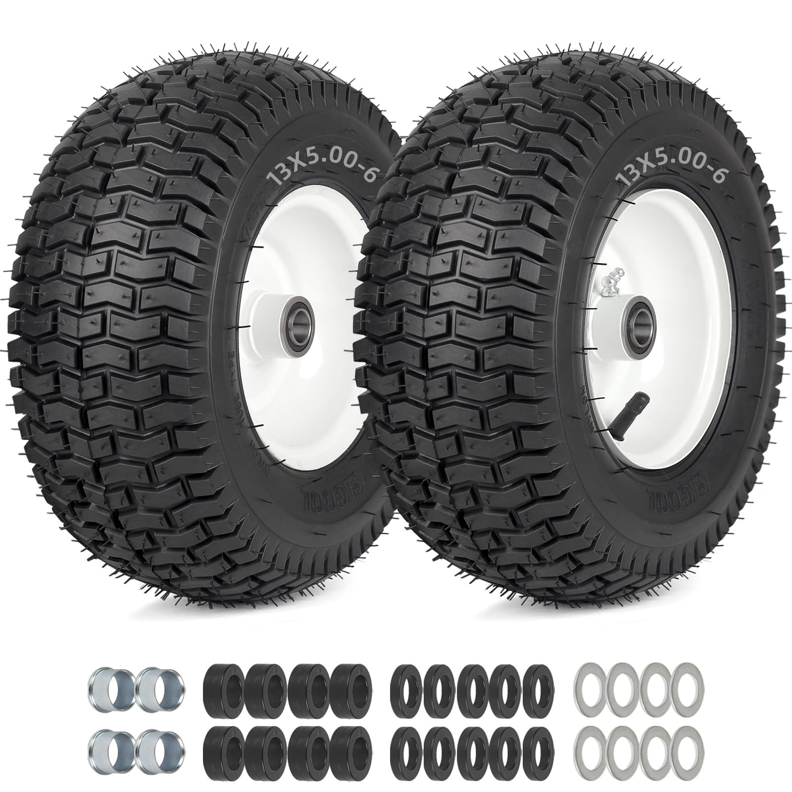 GICOOL front view of assembled 13x5.00-6 wheel showing ready-to-install fit and durability
