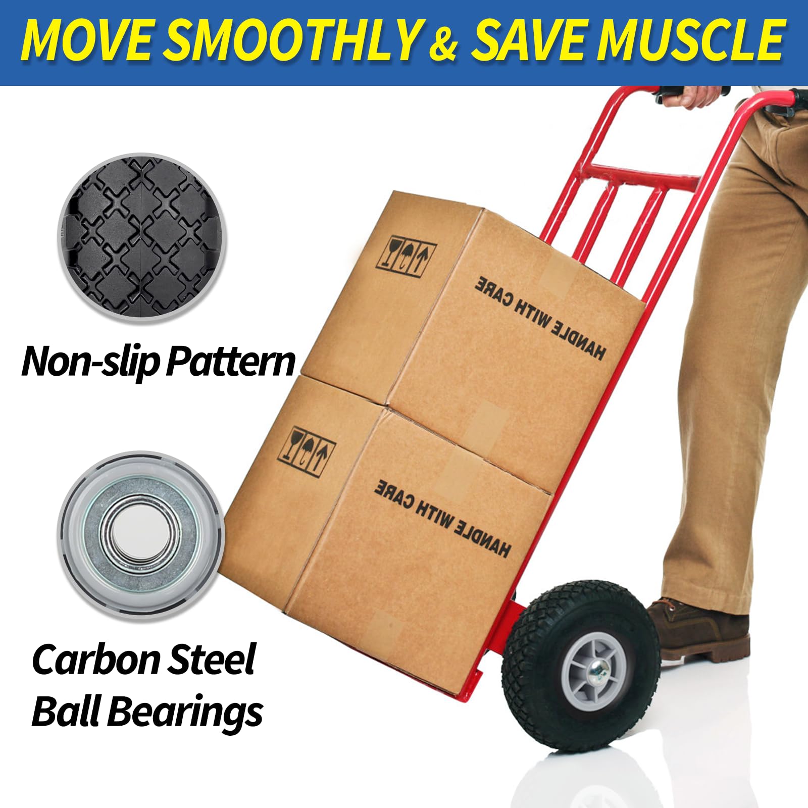 GICOOL wheel installed on a hand truck demonstrating easy swap and stable rolling