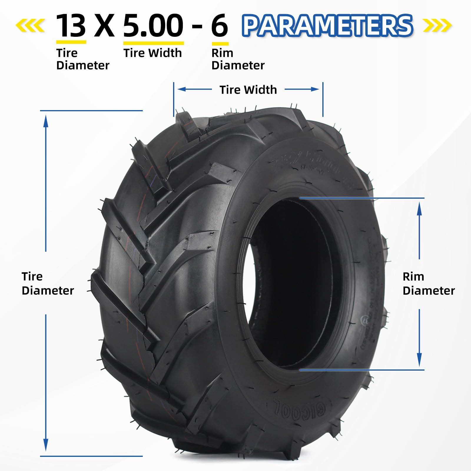 GICOOL tire mounted on a riding mower demonstrating compatibility and improved traction