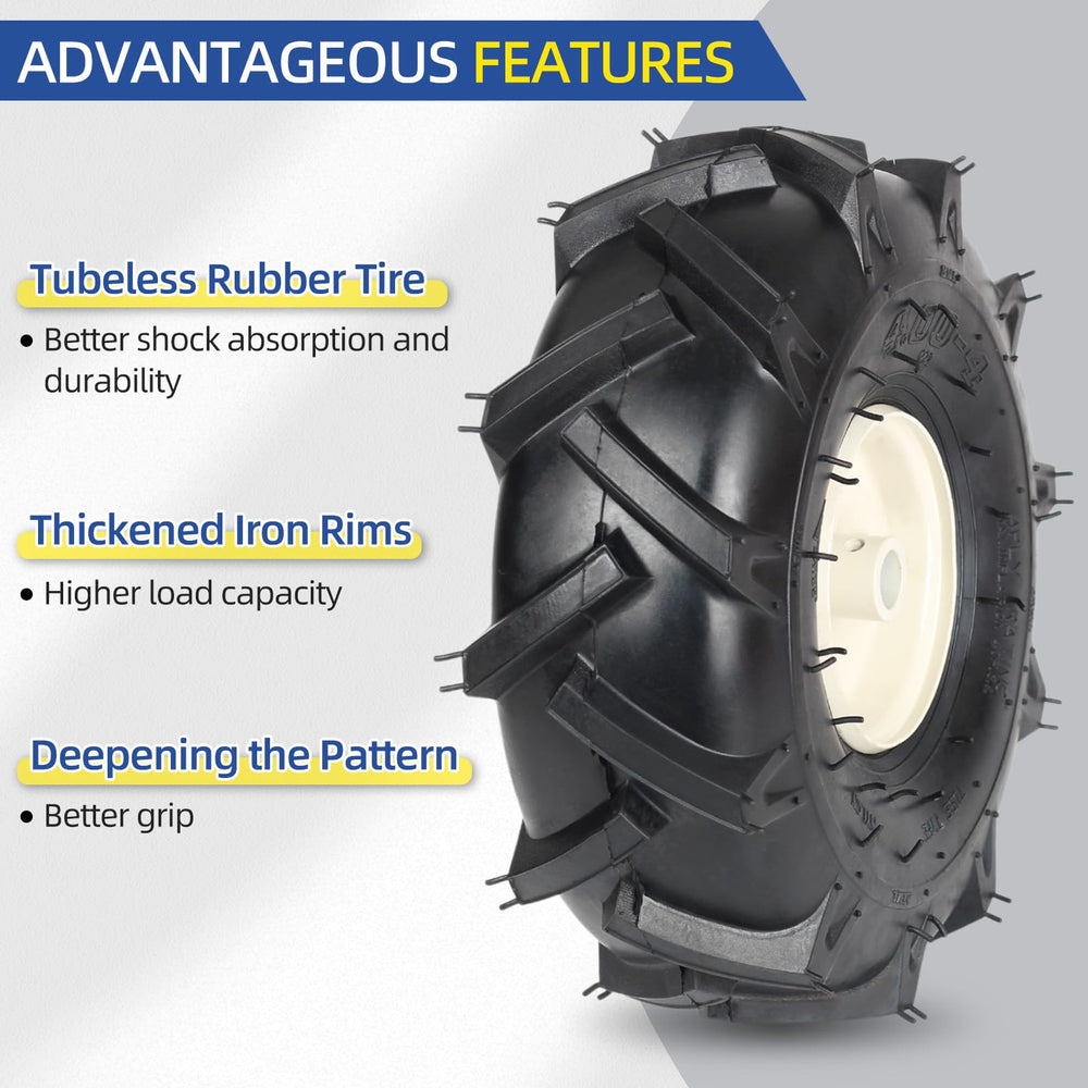 GICOOL tire installed on a garden tiller demonstrating improved grip and handling