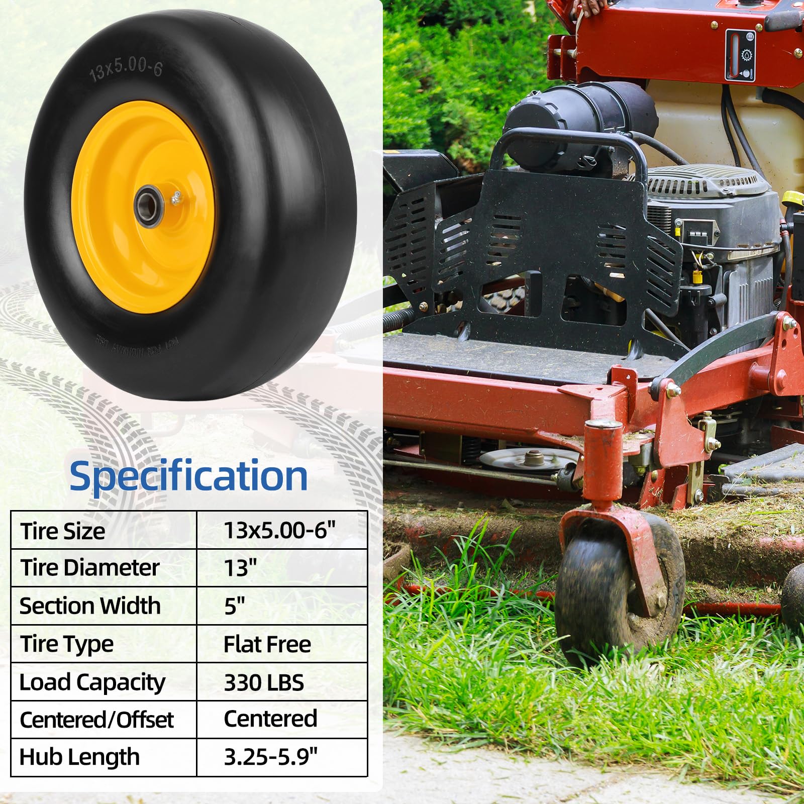 GICOOL wheel installed on zero-turn mower demonstrating turf-friendly rolling