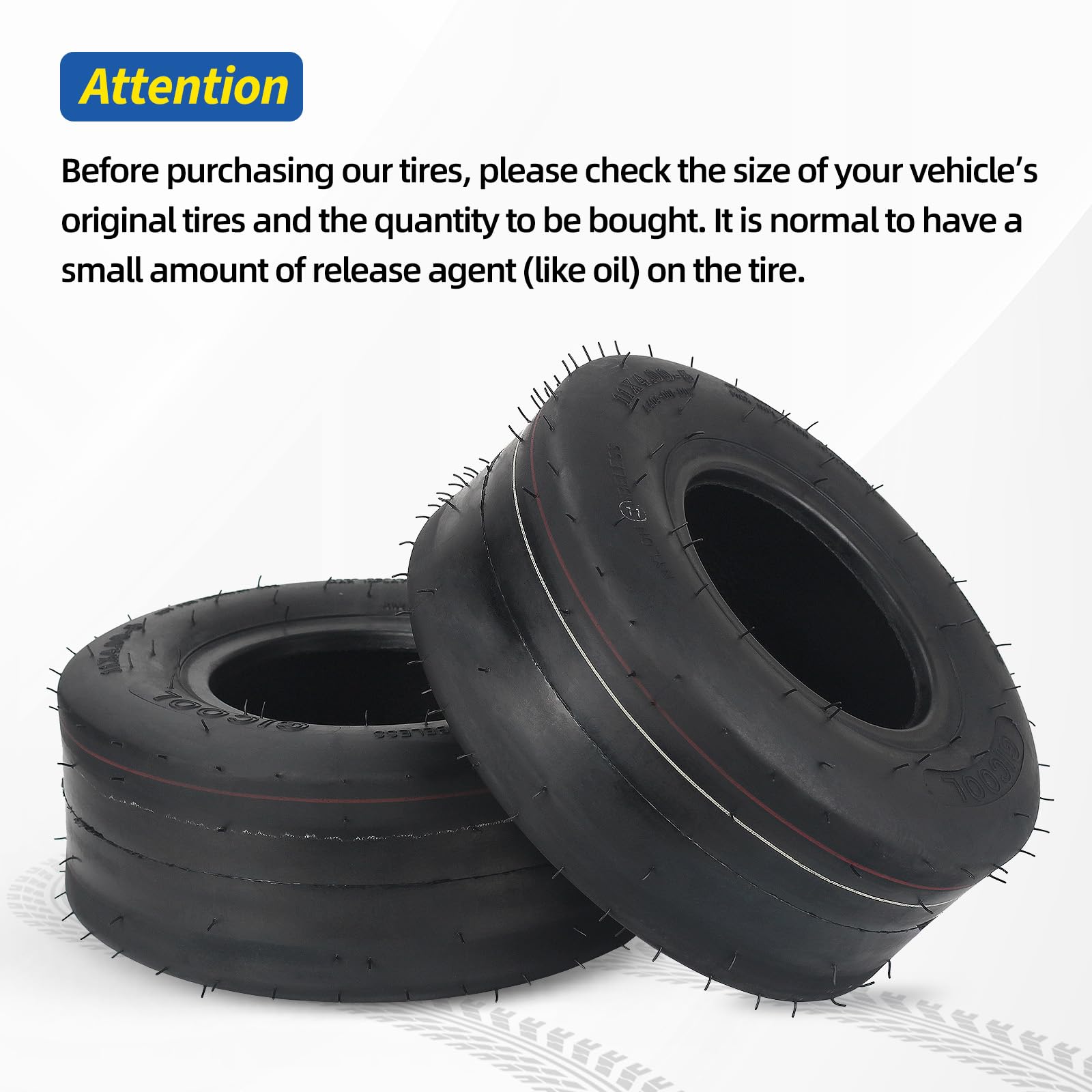 GICOOL sidewall marking detail showing 11x4.00-5 size to verify compatibility