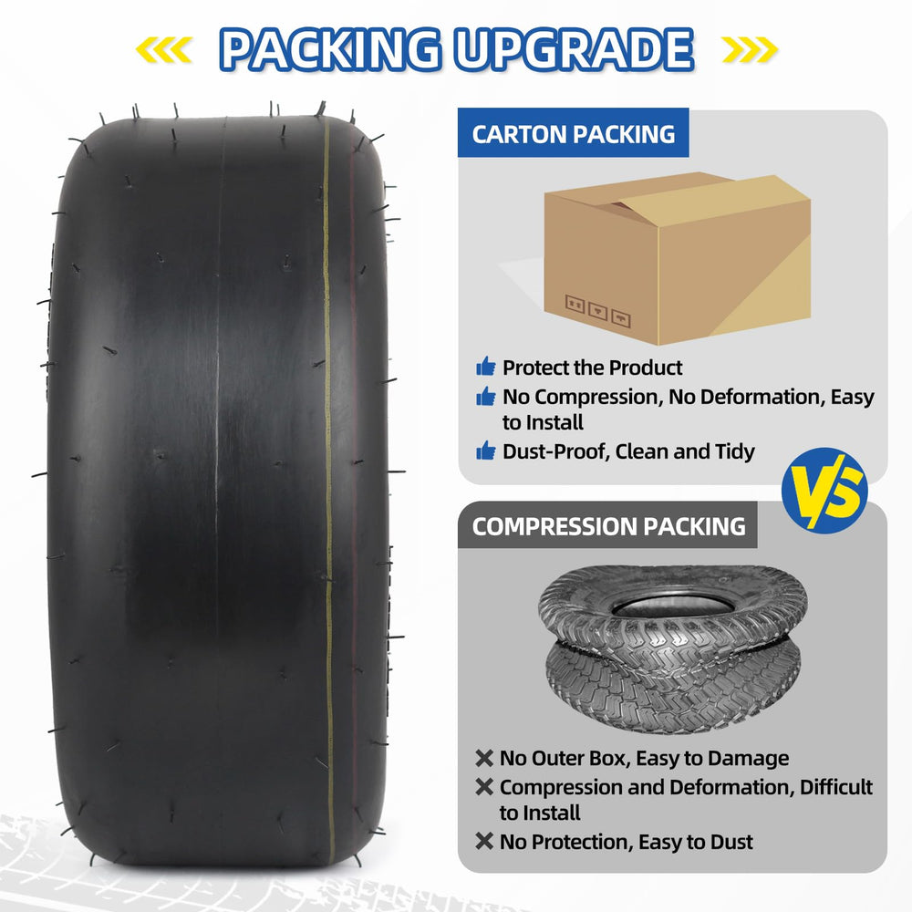 GICOOL tire label close-up showing 13x5.00-6 size and 440 lb load rating for buyer confidence