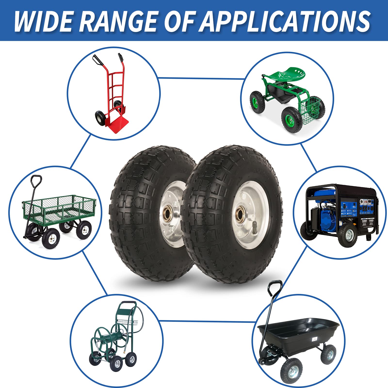 GICOOL wheel on garden wagon in yard illustrating cushioned ride and terrain traction