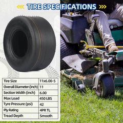 GICOOL tire mounted on a riding mower showing improved ride stability and lawn-friendly grip