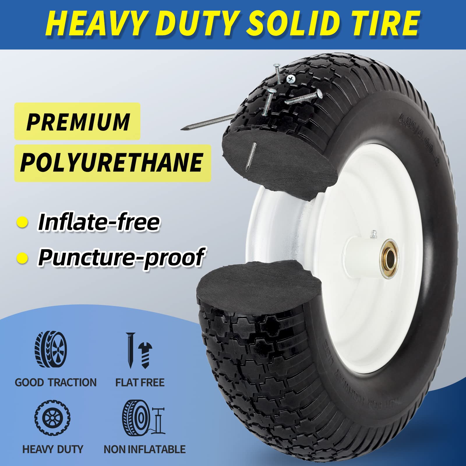 GICOOL PU foam tire tread detail illustrating puncture-proof durability benefit