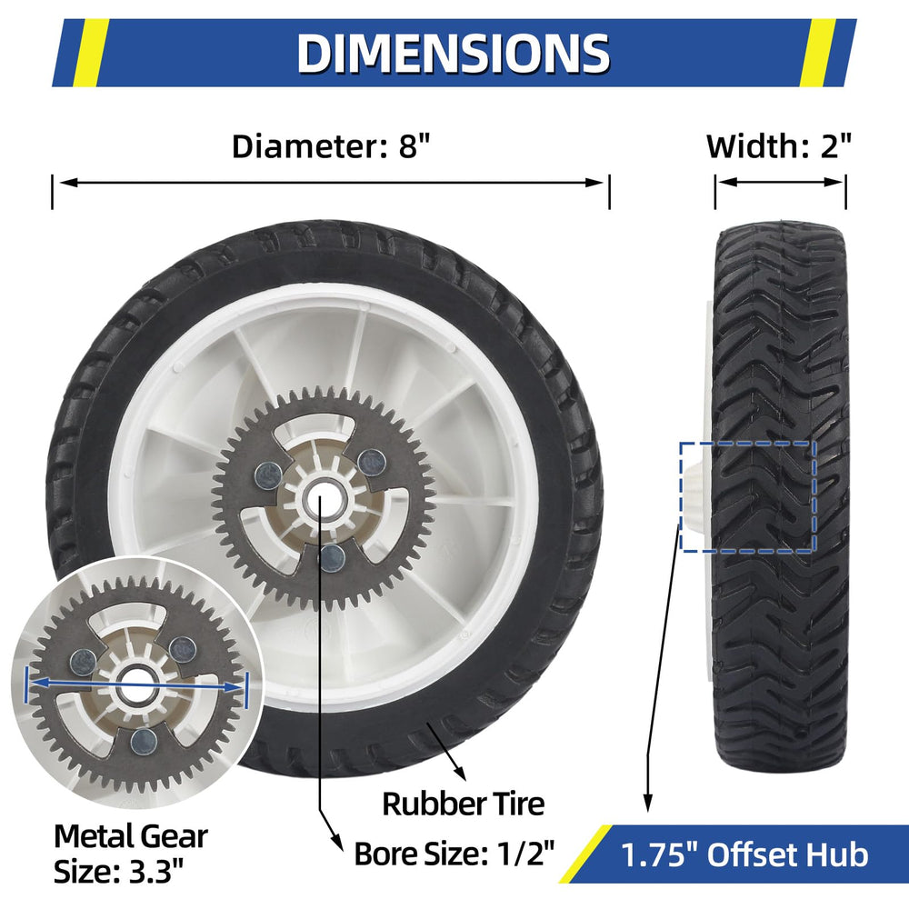 GICOOL rear wheel side profile highlighting 8x2 dimensions for stable mowing