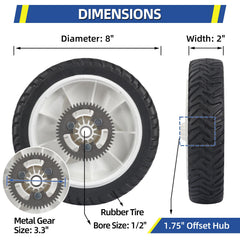 GICOOL rear wheel side profile highlighting 8x2 dimensions for stable mowing