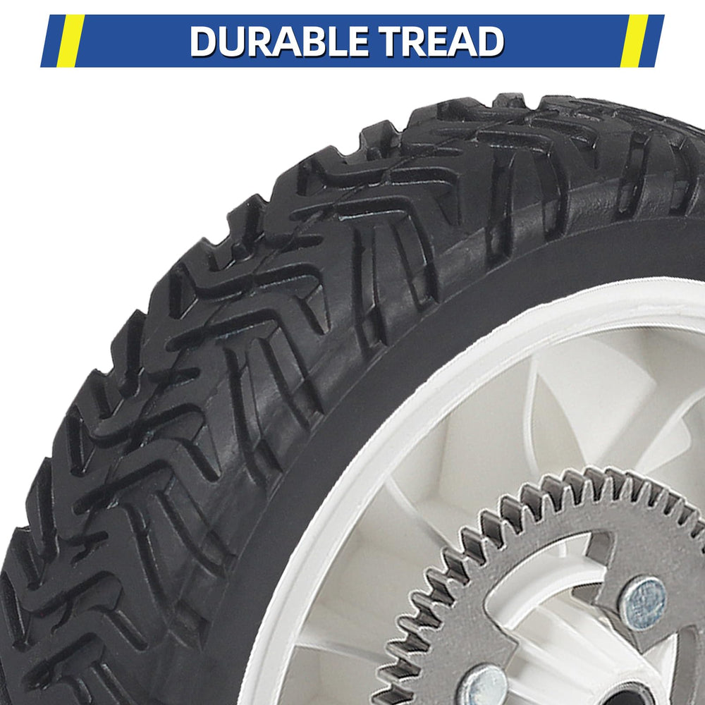 GICOOL rear wheel tread detail showing durable traction for lawn use