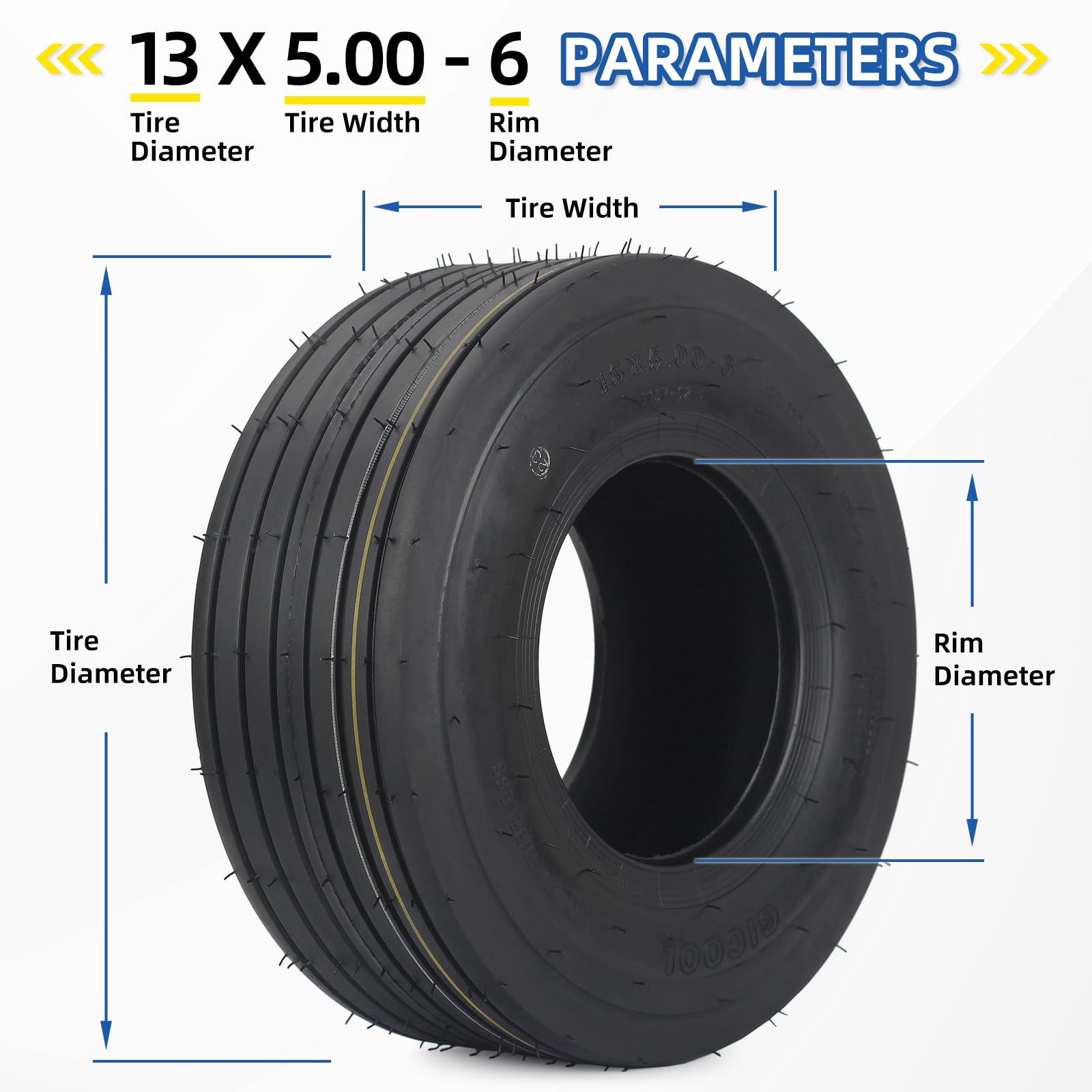 GICOOL tire next to ruler showing 5-inch width for accurate fitment and sizing benefit