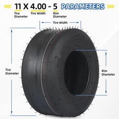 GICOOL tire beside a ruler showing 11 inch diameter and correct scale for fitment