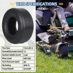 GICOOL side profile showing 13" diameter and 5" width to confirm correct mower fit