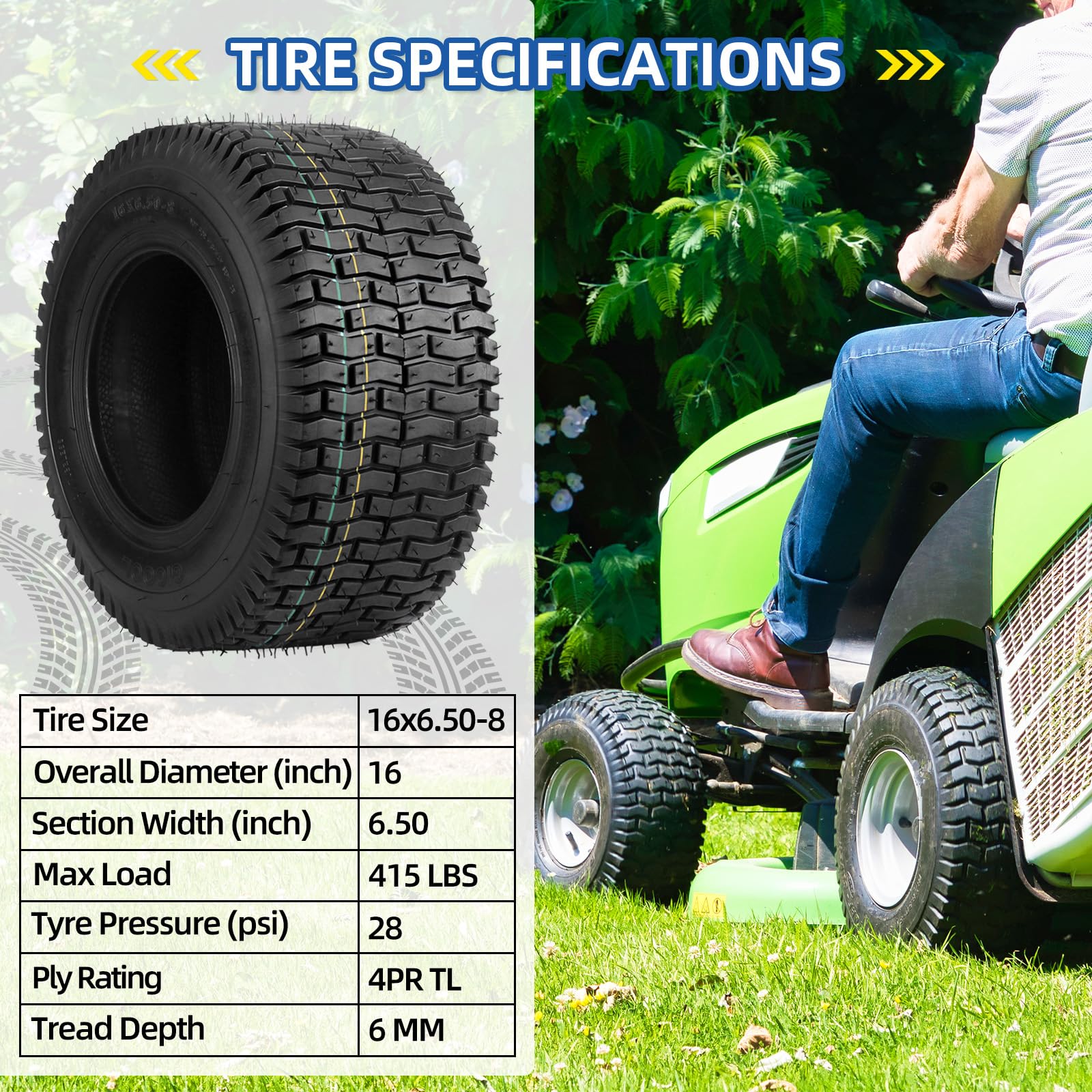 GICOOL sidewall showing 415 lb load rating and size for user confidence
