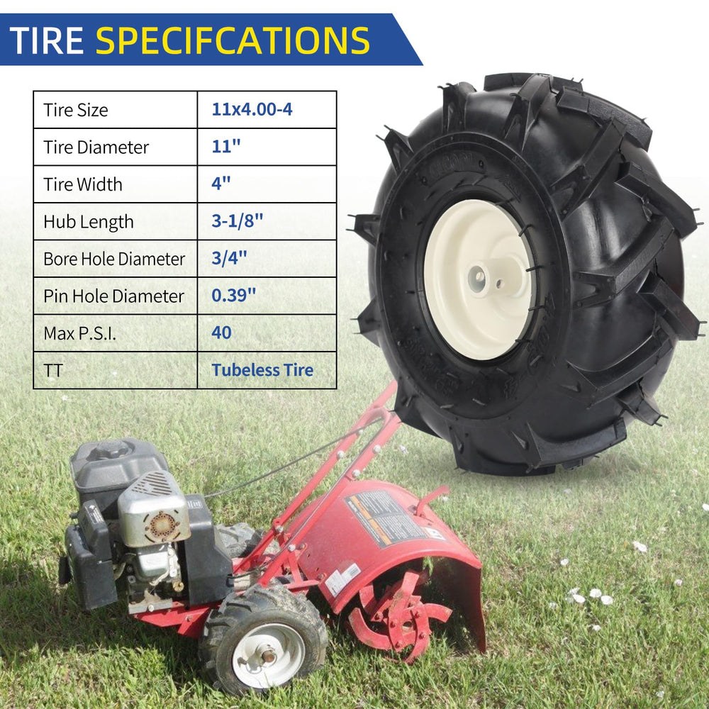 GICOOL tire next to a ruler illustrating 11" diameter and 4" width for compatibility