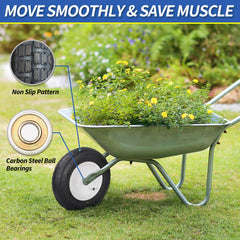 GICOOL wheel mounted on garden cart in yard, improved maneuverability benefit
