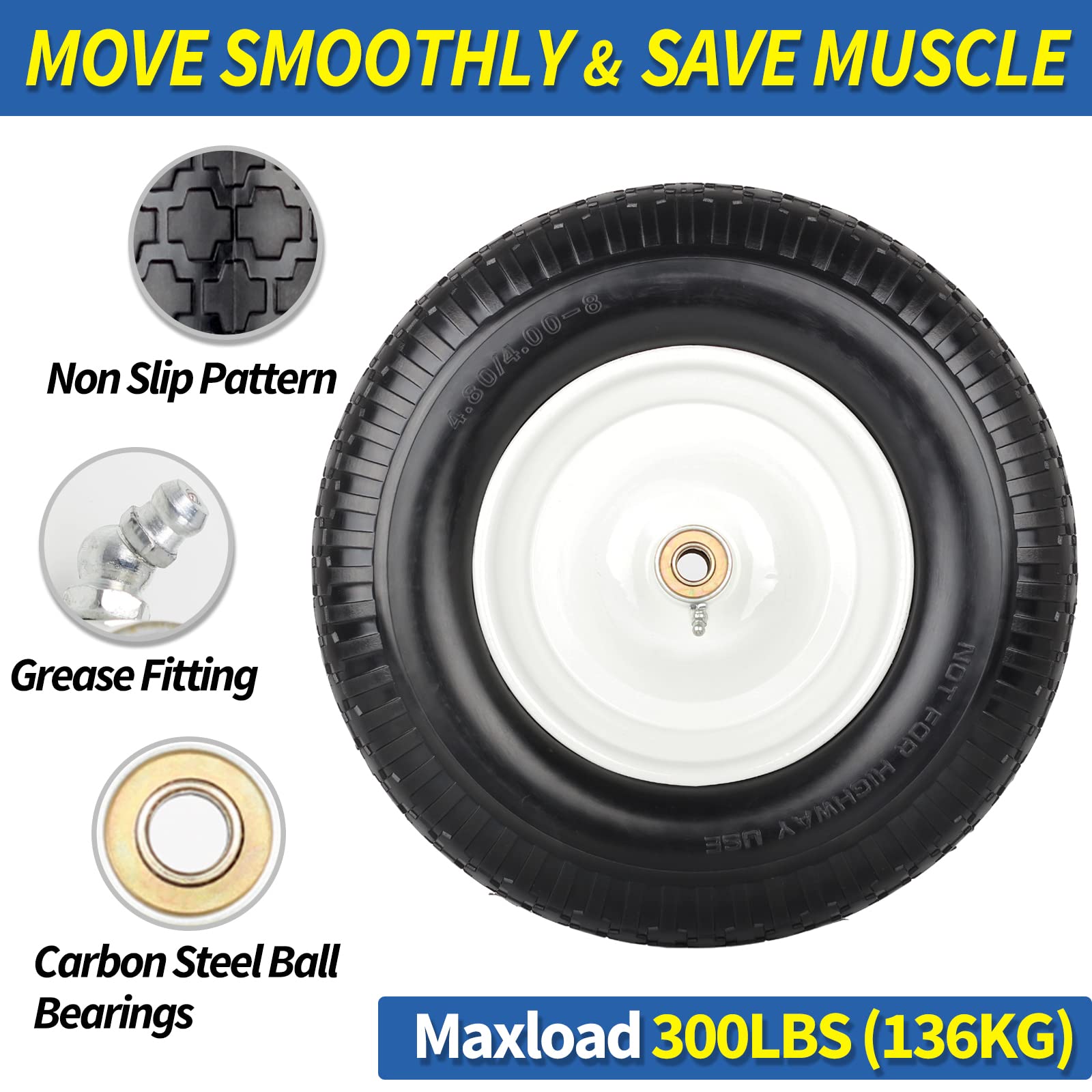 GICOOL wheel mounted on wheelbarrow in garden offering maintenance-free hauling benefit