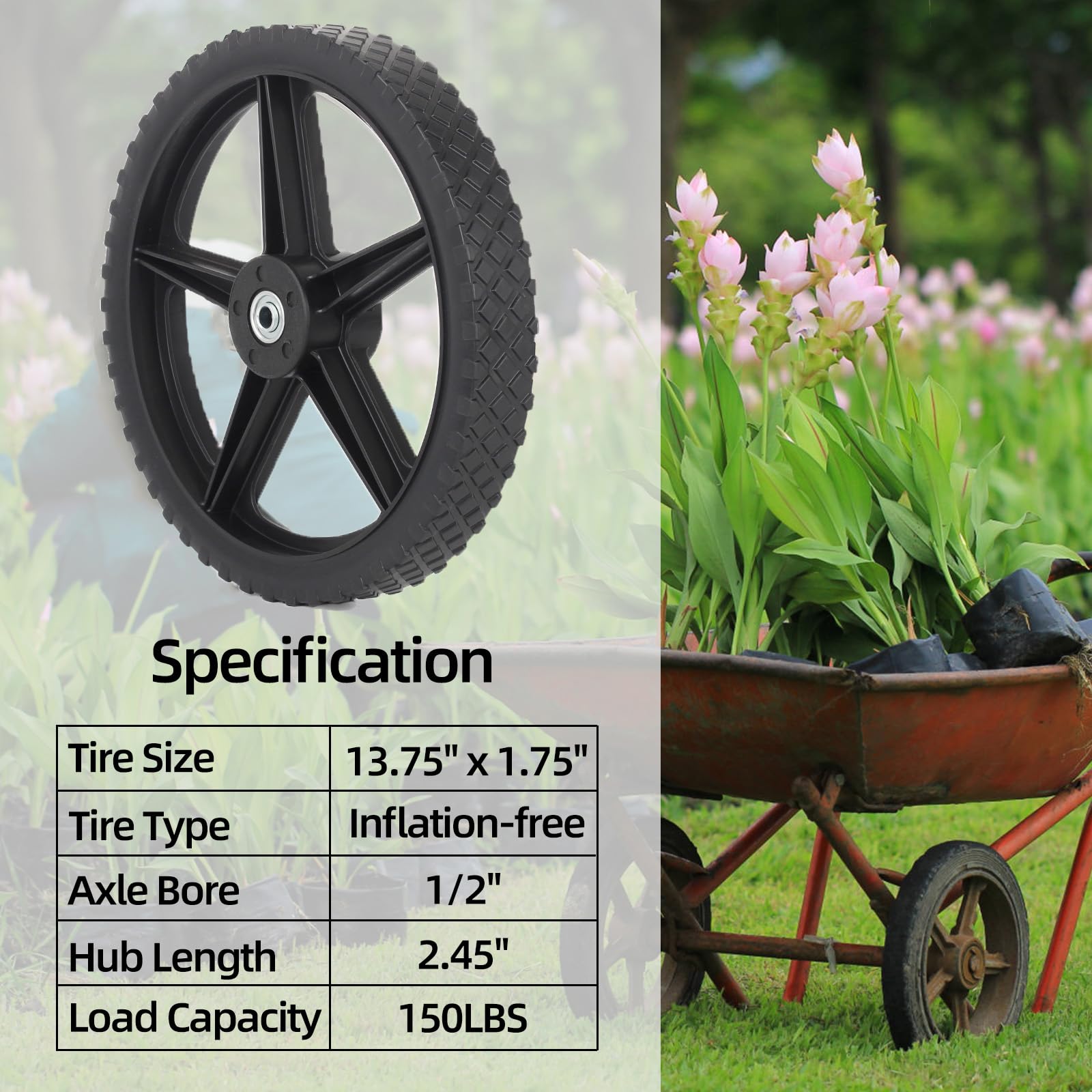 GICOOL wheel mounted on a lawnmower demonstrating improved maneuverability