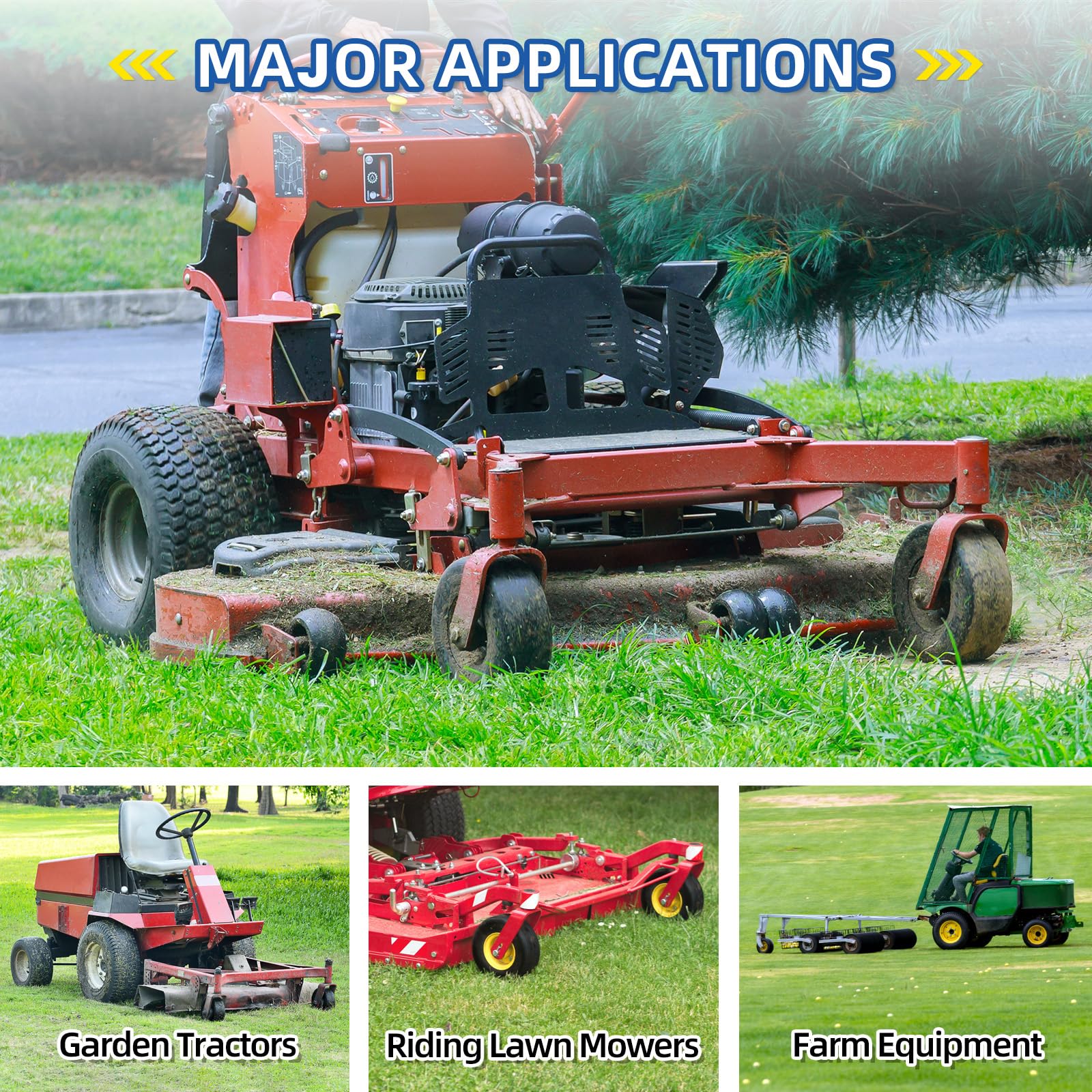 GICOOL installed on garden tractor in yard showing reduced turf scuffing benefit