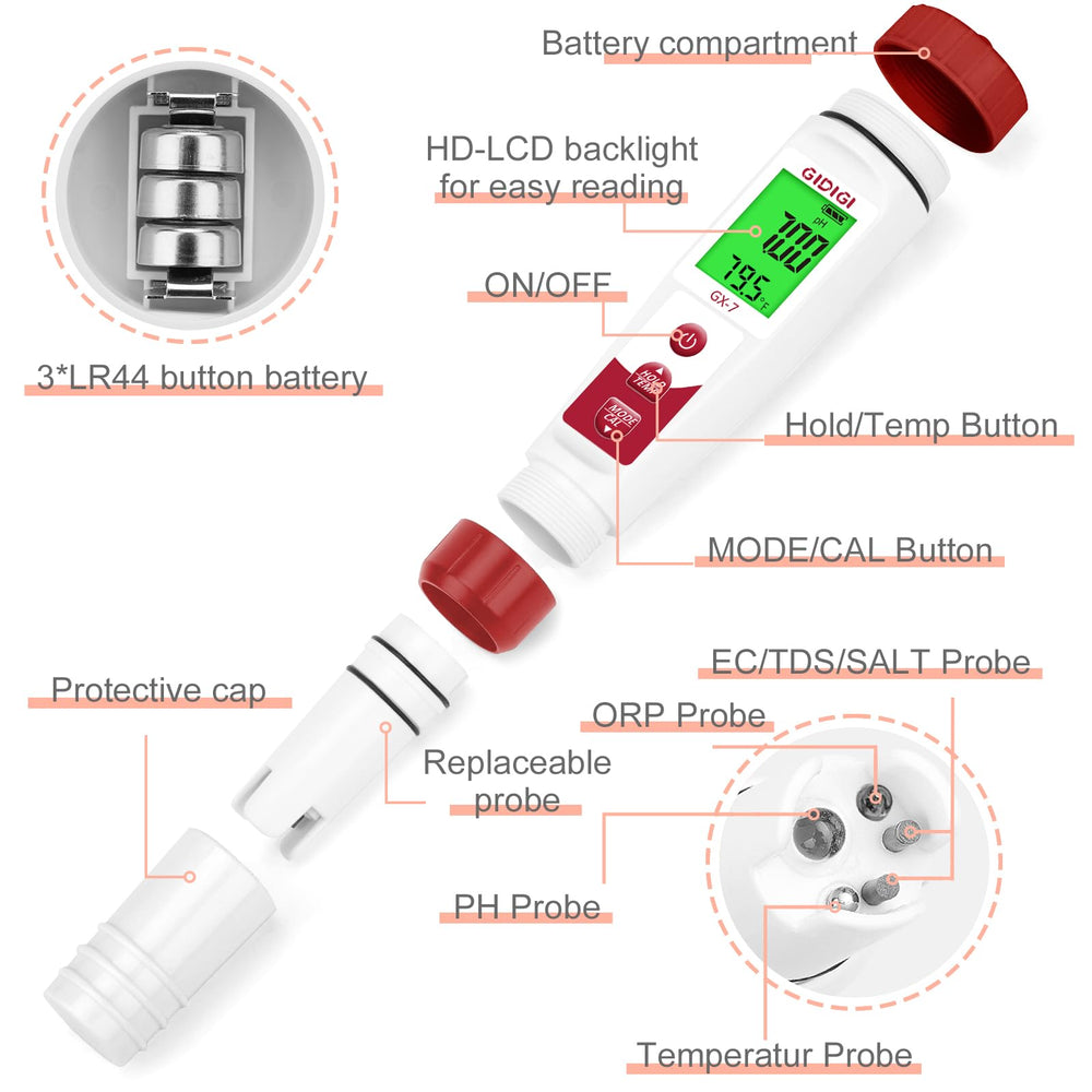 GIDIGI platinum electrode close-up with anti-oxidation sponge for durable accurate measurements