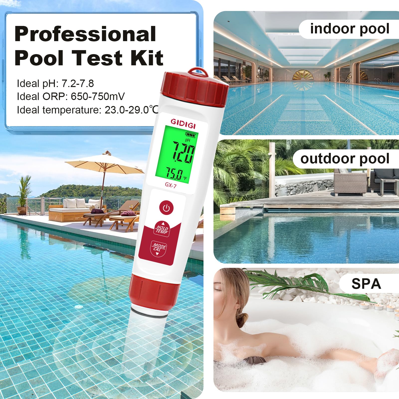 GIDIGI used poolside by a homeowner to monitor water quality and maintain comfortable swimming